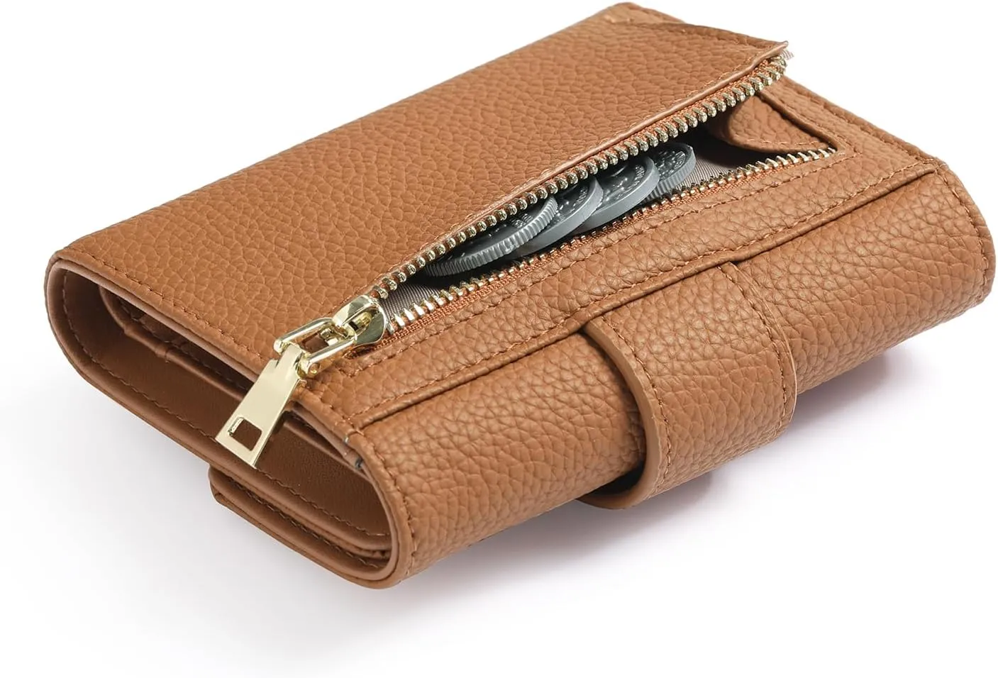 GOIACII Small Women's Wallet Rfid Blocking Ladies Card Holder Compact Mini Purse Leather Brown