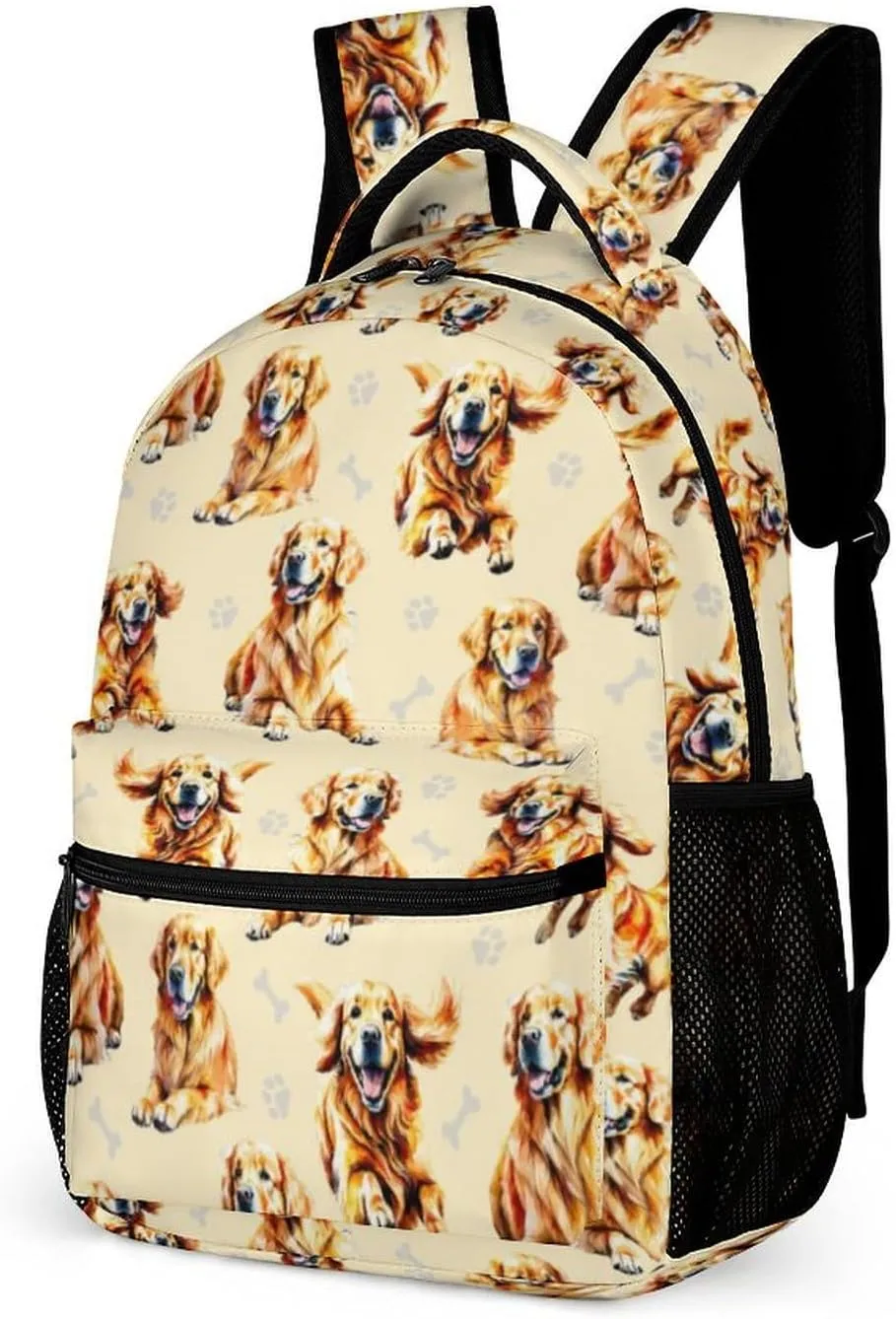 Golden Retriever Backpack for Kids Girls Boys School, 16 Inches Cute Dog Theme Bookbag, Adjustable, Lightweight, Large Capacity, Colorful Daily Casual Backpacks