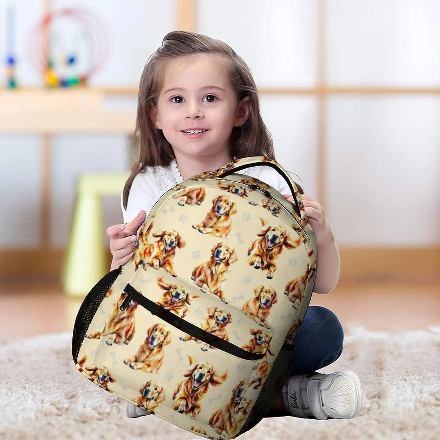 Golden Retriever Backpack for Kids Girls Boys School, 16 Inches Cute Dog Theme Bookbag, Adjustable, Lightweight, Large Capacity, Colorful Daily Casual Backpacks