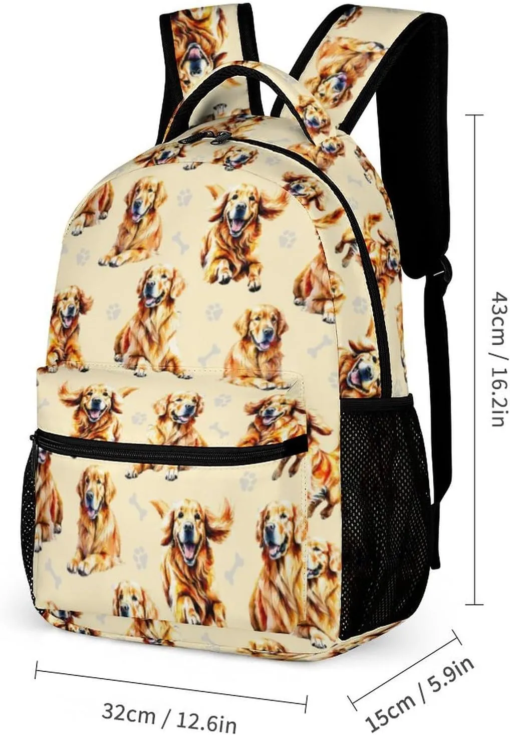 Golden Retriever Backpack for Kids Girls Boys School, 16 Inches Cute Dog Theme Bookbag, Adjustable, Lightweight, Large Capacity, Colorful Daily Casual Backpacks