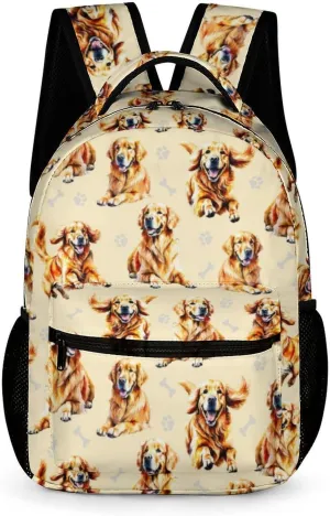 Golden Retriever Backpack for Kids Girls Boys School, 16 Inches Cute Dog Theme Bookbag, Adjustable, Lightweight, Large Capacity, Colorful Daily Casual Backpacks