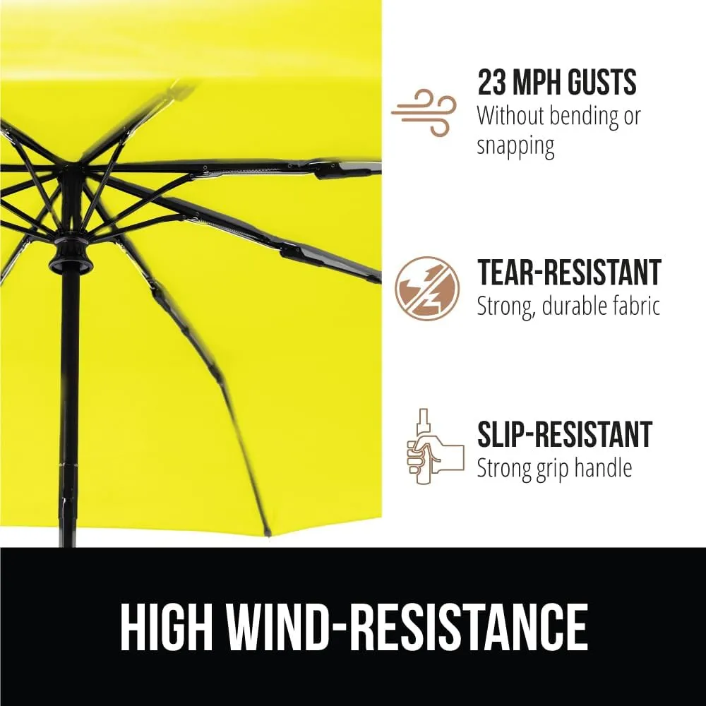 GORILLA GRIP Windproof Compact Stick Umbrella for Rain, One-Click Automatic Open and Close, Strong Reinforced Fiberglass Ribs, Easily Collapsible, Lightweight Portable Umbrellas for Travel, Yellow