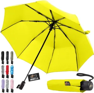 GORILLA GRIP Windproof Compact Stick Umbrella for Rain, One-Click Automatic Open and Close, Strong Reinforced Fiberglass Ribs, Easily Collapsible, Lightweight Portable Umbrellas for Travel, Yellow