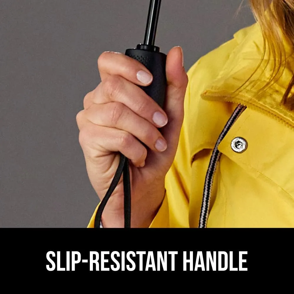 GORILLA GRIP Windproof Compact Stick Umbrella for Rain, One-Click Automatic Open and Close, Strong Reinforced Fiberglass Ribs, Easily Collapsible, Lightweight Portable Umbrellas for Travel, Yellow
