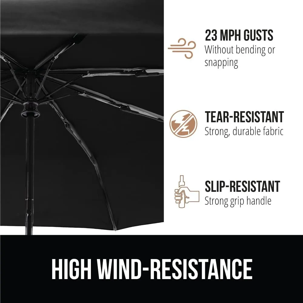 GORILLA GRIP Windproof Compact Stick Umbrella for Rain, One-Click Automatic Open and Close, Strong Reinforced Fiberglass Ribs, Easily Collapsible, Portable Umbrellas for Travel, 2 Pack, Black Gray