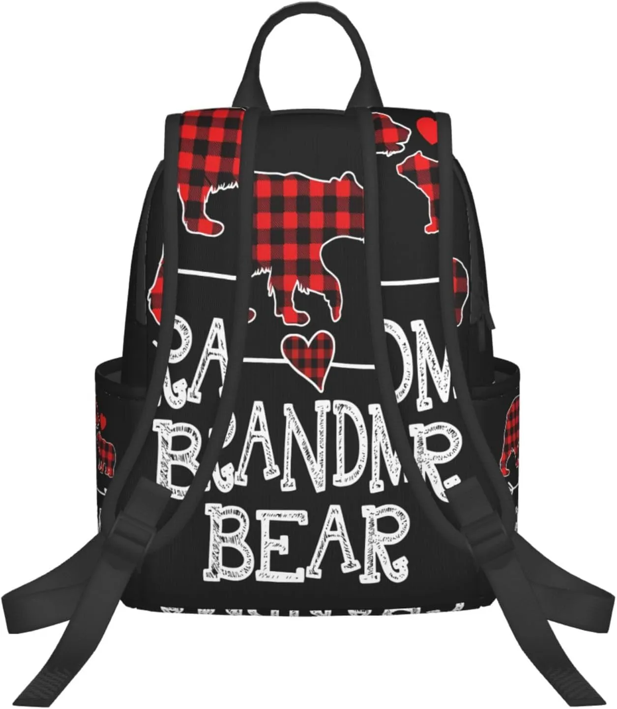 Grandma Bear Christmas Red Plaid Buffalo Casual Backpacks Large Capacity Laptop Backpack Sports Rucksack Travel Daypack Adjustable Shoulder Strap Work Bag for Outdoor Camping