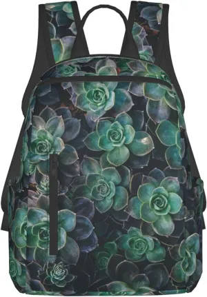 Green Succulent Print Lightweight Hiking Backpack Travel Bags Casual Daypacks Unisex Polyester backpacks