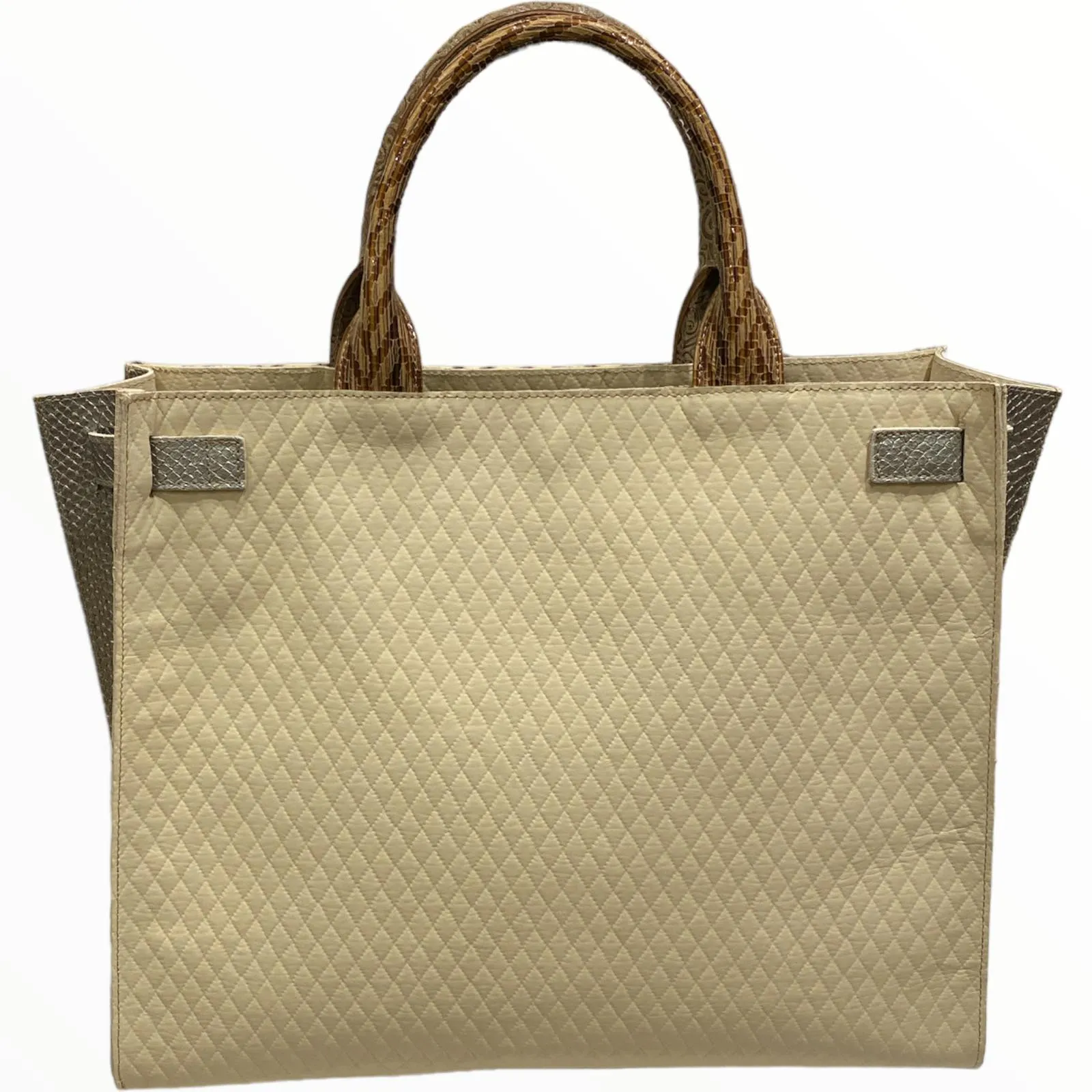 Greta L. Beige quilted and art leather tote bag