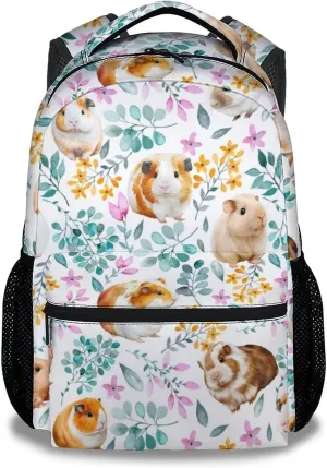 Guinea Pig Girls Backpack for School, 16 Inch White Backpacks for Kids, Cute Lightweight Bookbag for Travel