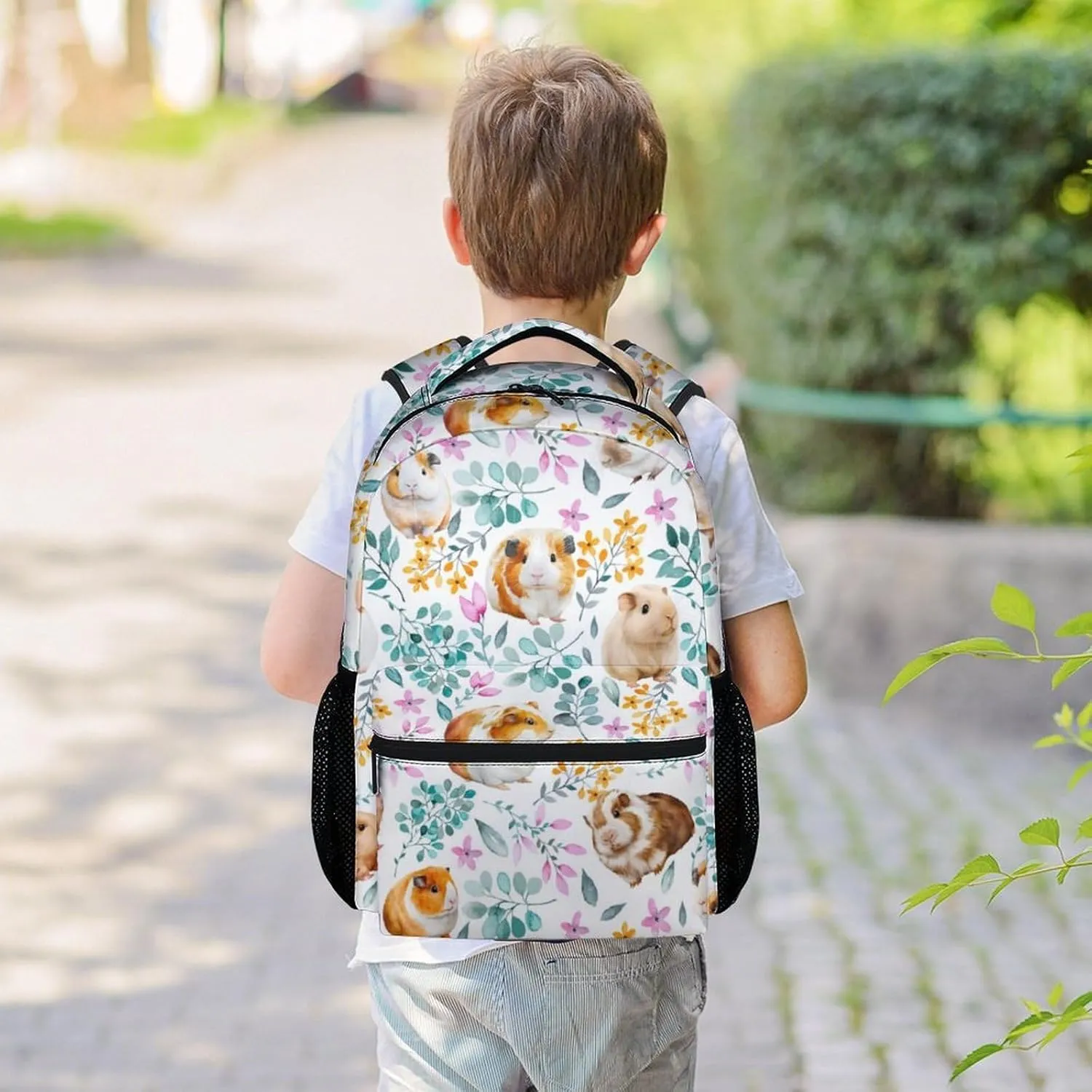 Guinea Pig Girls Backpack for School, 16 Inch White Backpacks for Kids, Cute Lightweight Bookbag for Travel