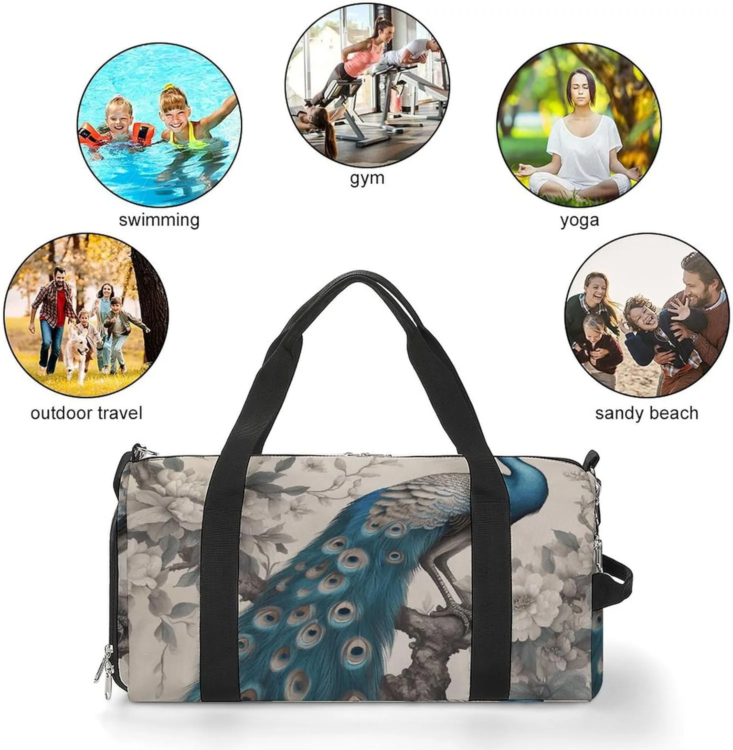 Gym Bag A Blue Peacock Duffel Bag for Men Women Overnight Bag with Shoe Compartment Workout Bags