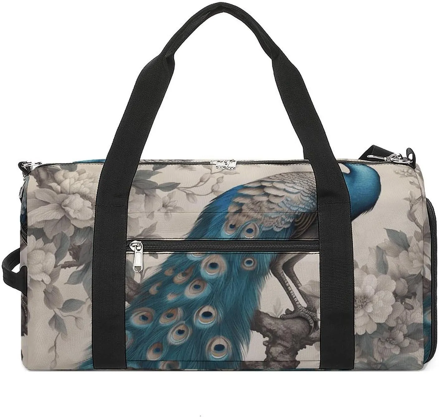 Gym Bag A Blue Peacock Duffel Bag for Men Women Overnight Bag with Shoe Compartment Workout Bags