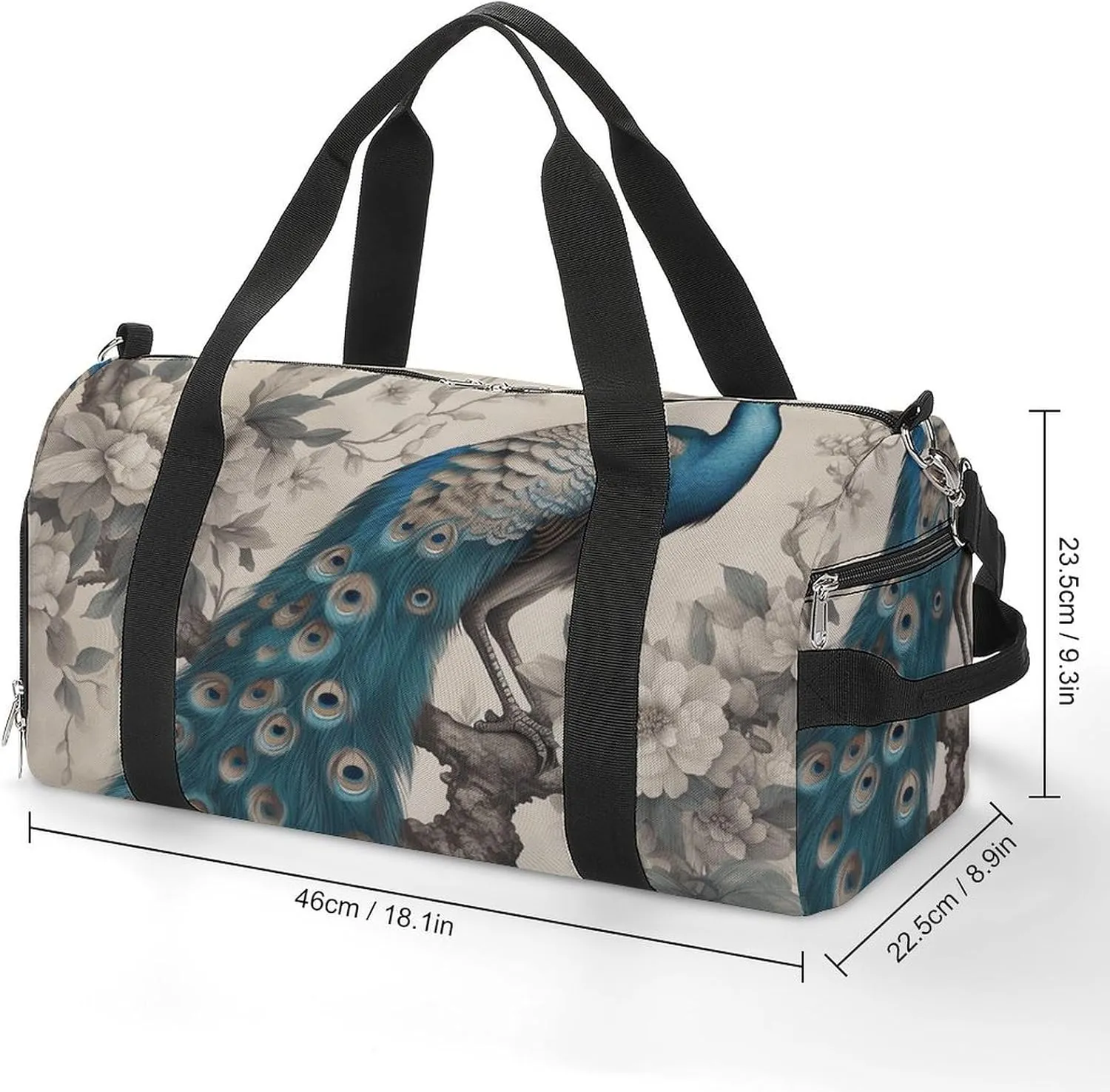 Gym Bag A Blue Peacock Duffel Bag for Men Women Overnight Bag with Shoe Compartment Workout Bags