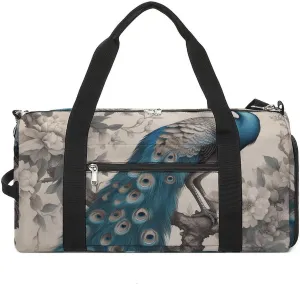 Gym Bag A Blue Peacock Duffel Bag for Men Women Overnight Bag with Shoe Compartment Workout Bags