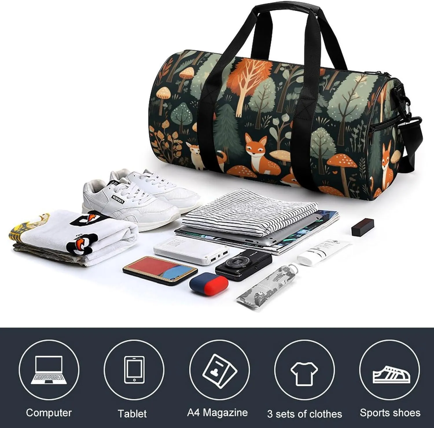 Gym Bag Animals And Woodland Duffel Bag for Men Women Overnight Bag with Shoe Compartment Workout Bags