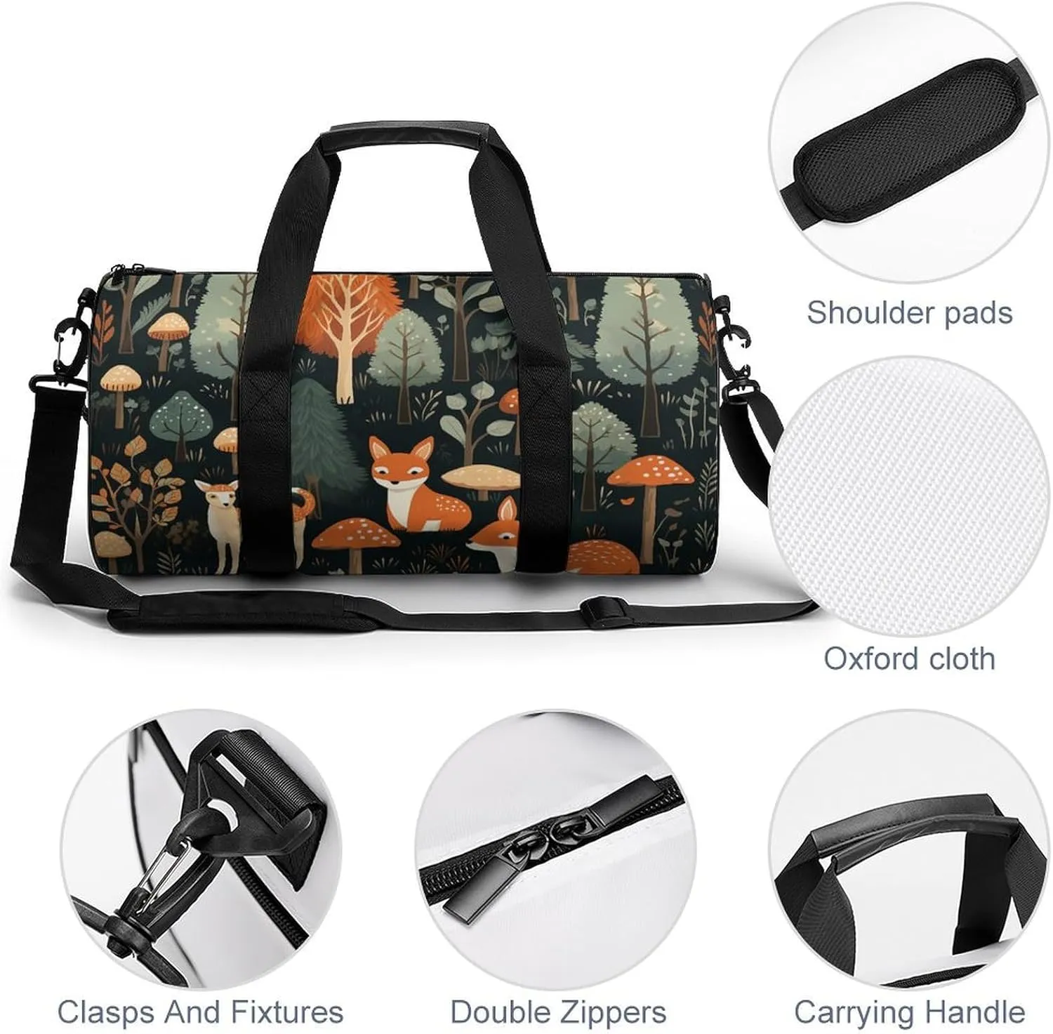 Gym Bag Animals And Woodland Duffel Bag for Men Women Overnight Bag with Shoe Compartment Workout Bags