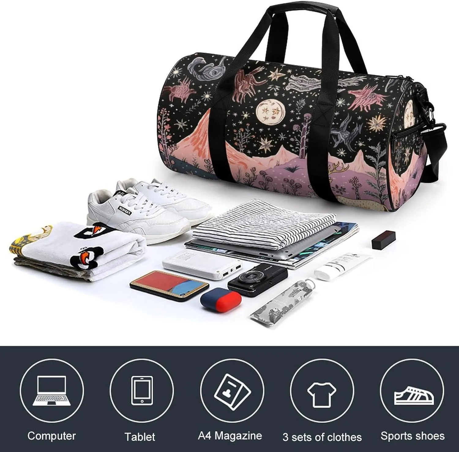 Gym Bag Animals On The Field Duffel Bag for Men Women Overnight Bag with Shoe Compartment Workout Bags