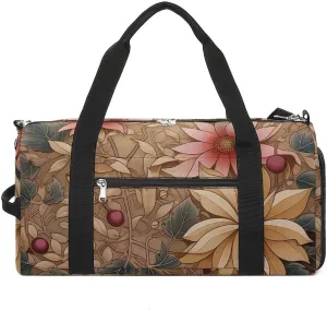 Gym Bag Art Style Flowers Duffel Bag for Men Women Overnight Bag with Shoe Compartment Workout Bags