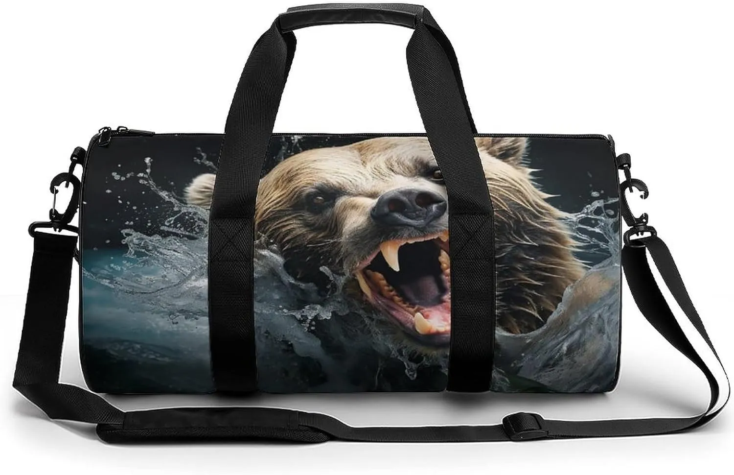 Gym Bag Bear Holding Fish Duffel Bag for Men Women Overnight Bag with Shoe Compartment Workout Bags