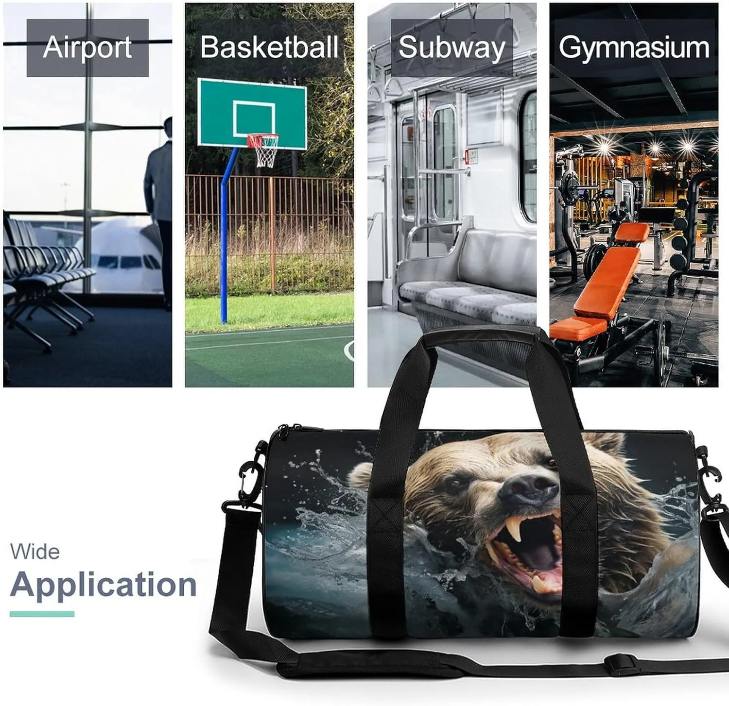 Gym Bag Bear Holding Fish Duffel Bag for Men Women Overnight Bag with Shoe Compartment Workout Bags