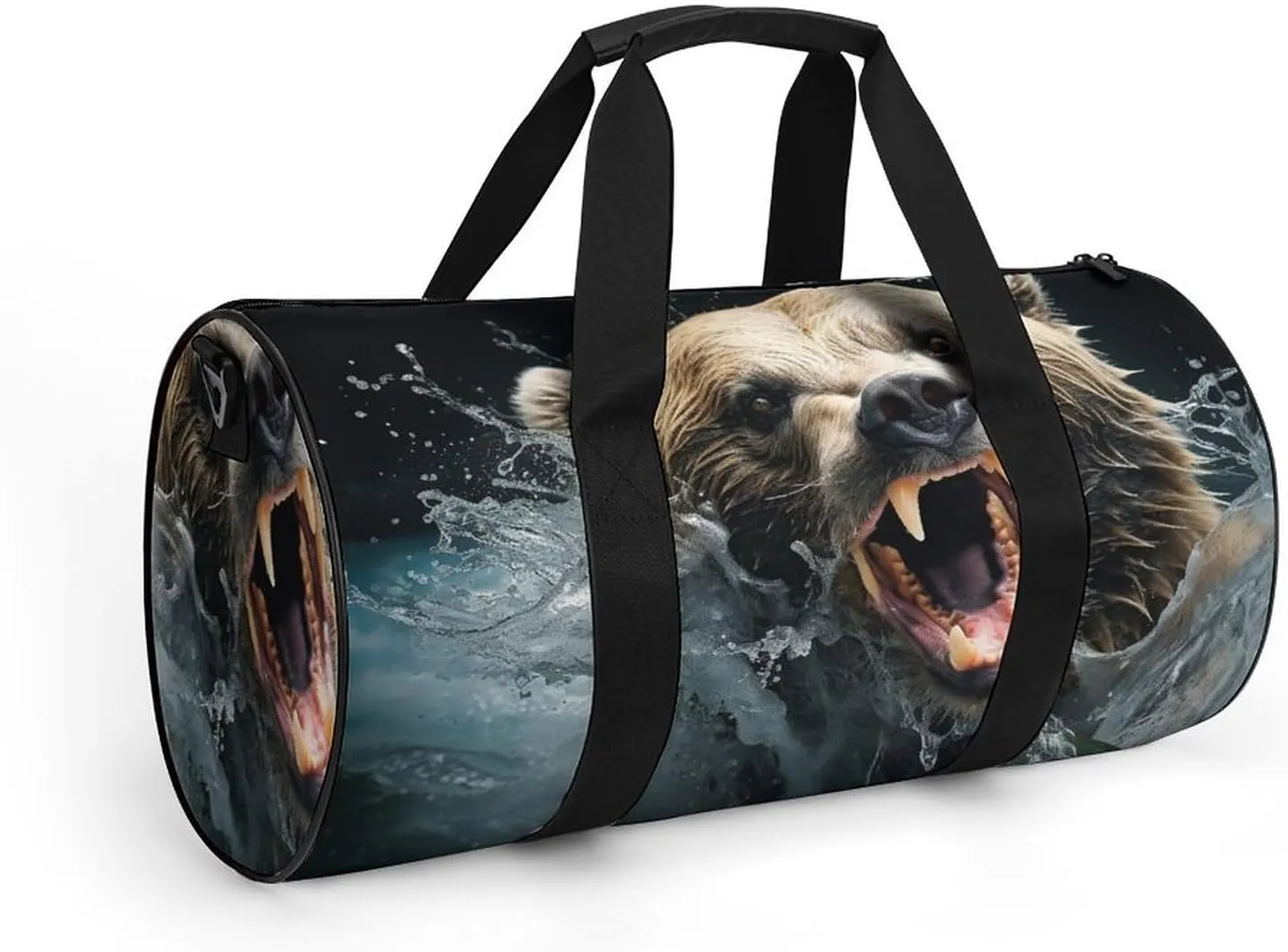 Gym Bag Bear Holding Fish Duffel Bag for Men Women Overnight Bag with Shoe Compartment Workout Bags