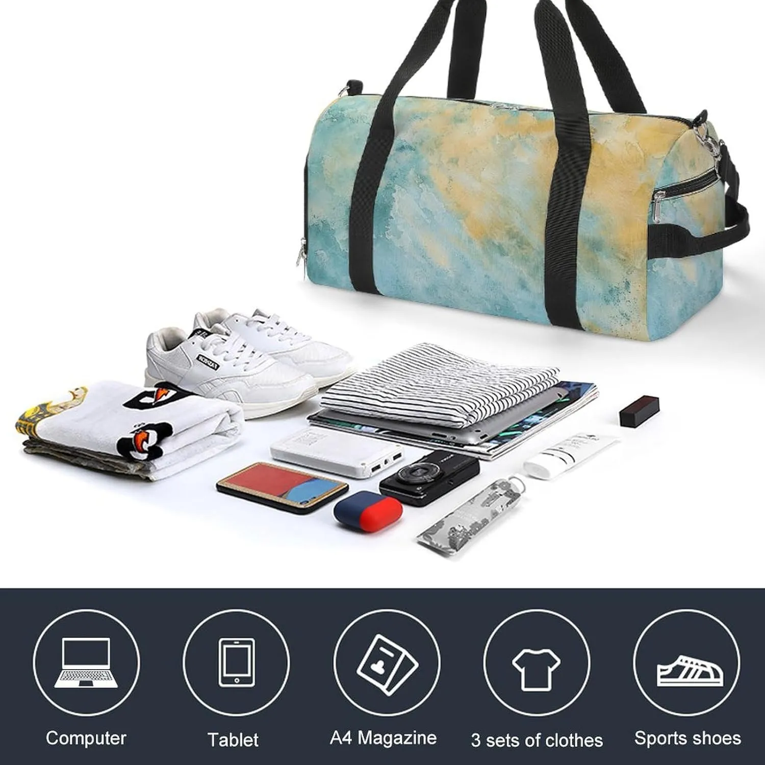 Gym Bag Beautiful Sand Texture Duffel Bag for Men Women Overnight Bag with Shoe Compartment Workout Bags