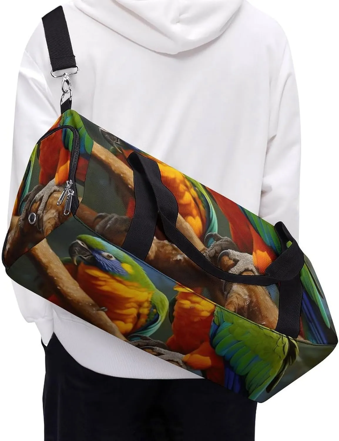 Gym Bag Bird Parrot Painting Duffel Bag for Men Women Overnight Bag with Shoe Compartment Workout Bags