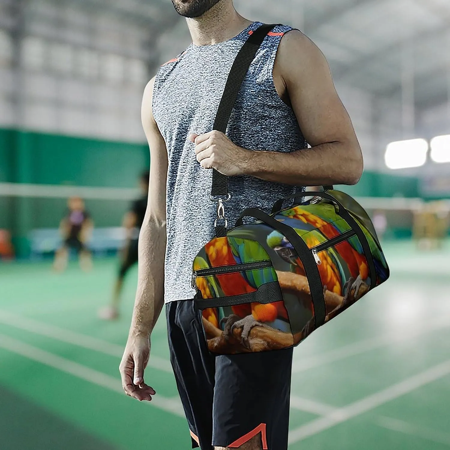 Gym Bag Bird Parrot Painting Duffel Bag for Men Women Overnight Bag with Shoe Compartment Workout Bags