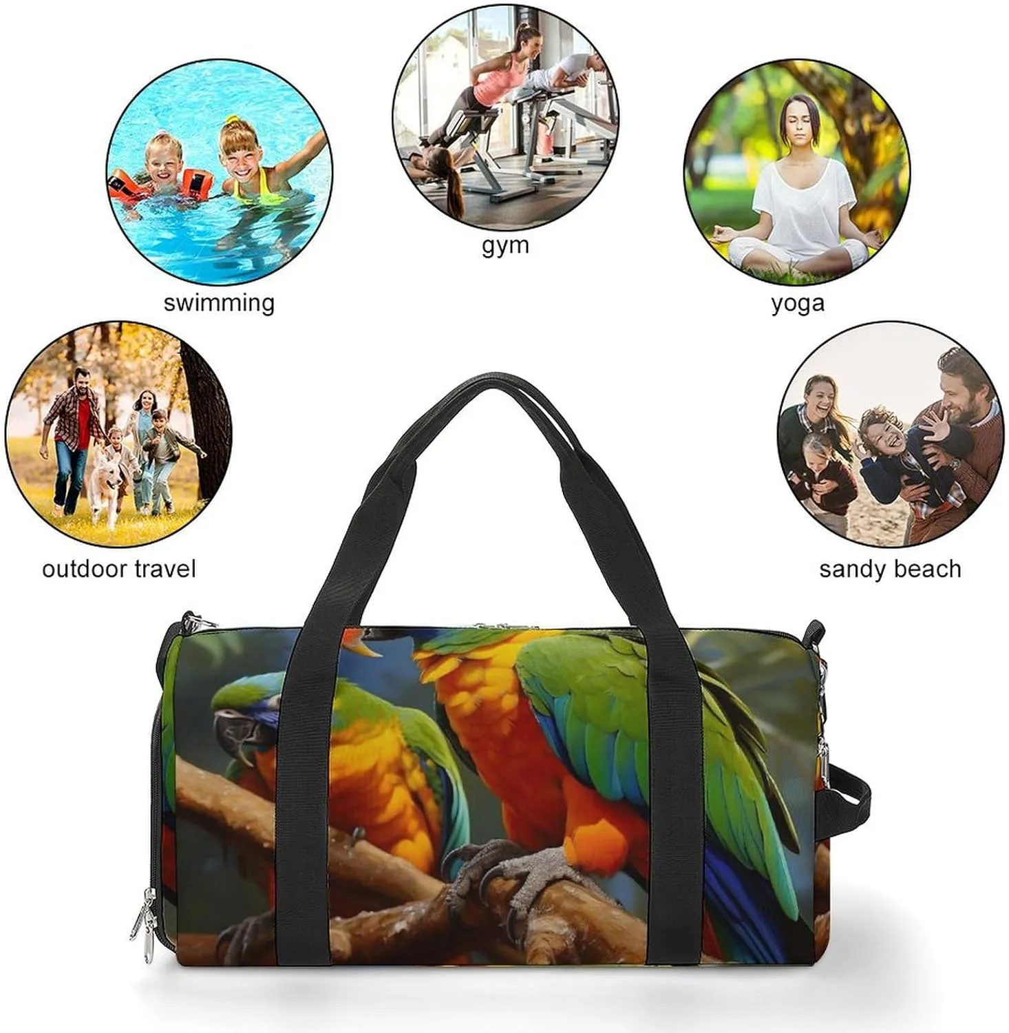 Gym Bag Bird Parrot Painting Duffel Bag for Men Women Overnight Bag with Shoe Compartment Workout Bags