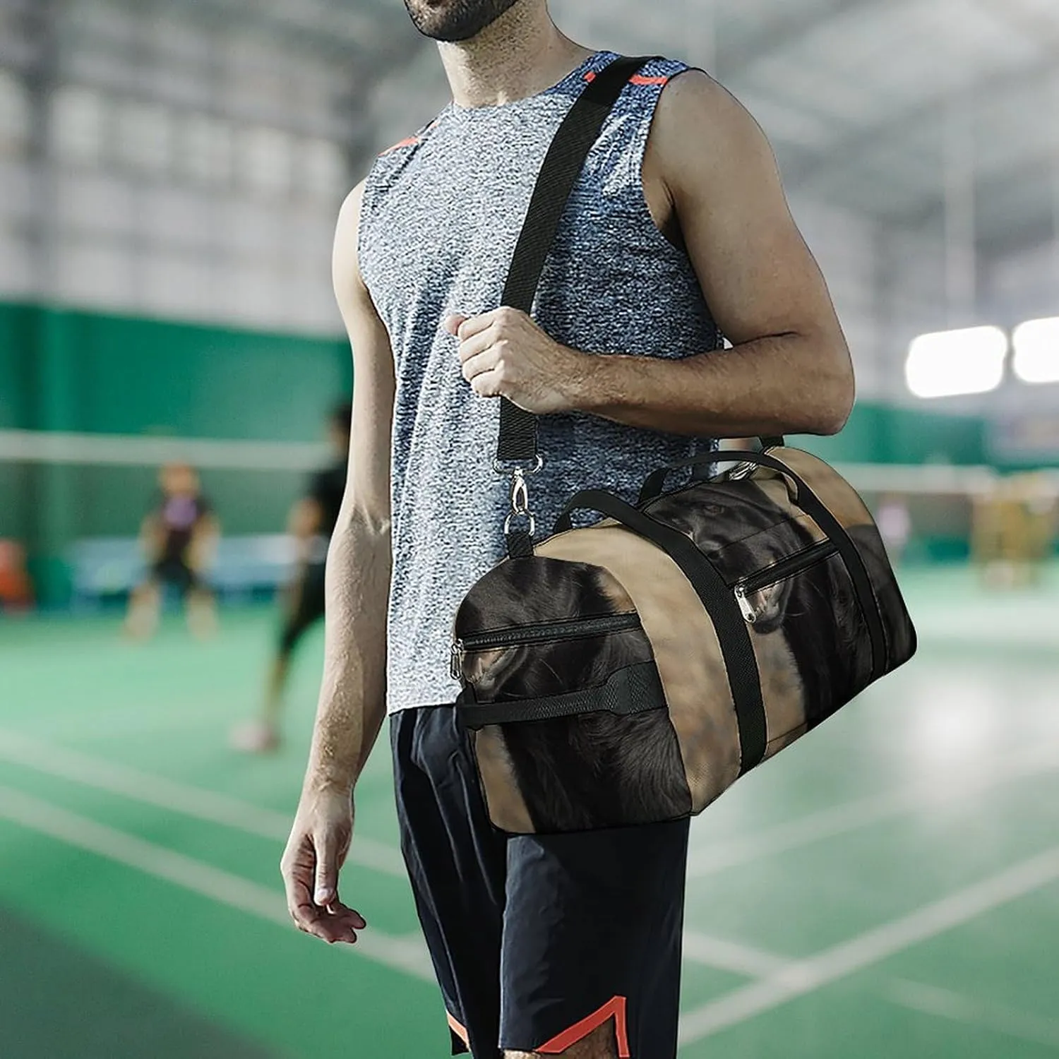 Gym Bag Black Dog in The Field Duffel Bag for Men Women Overnight Bag with Shoe Compartment Workout Bags
