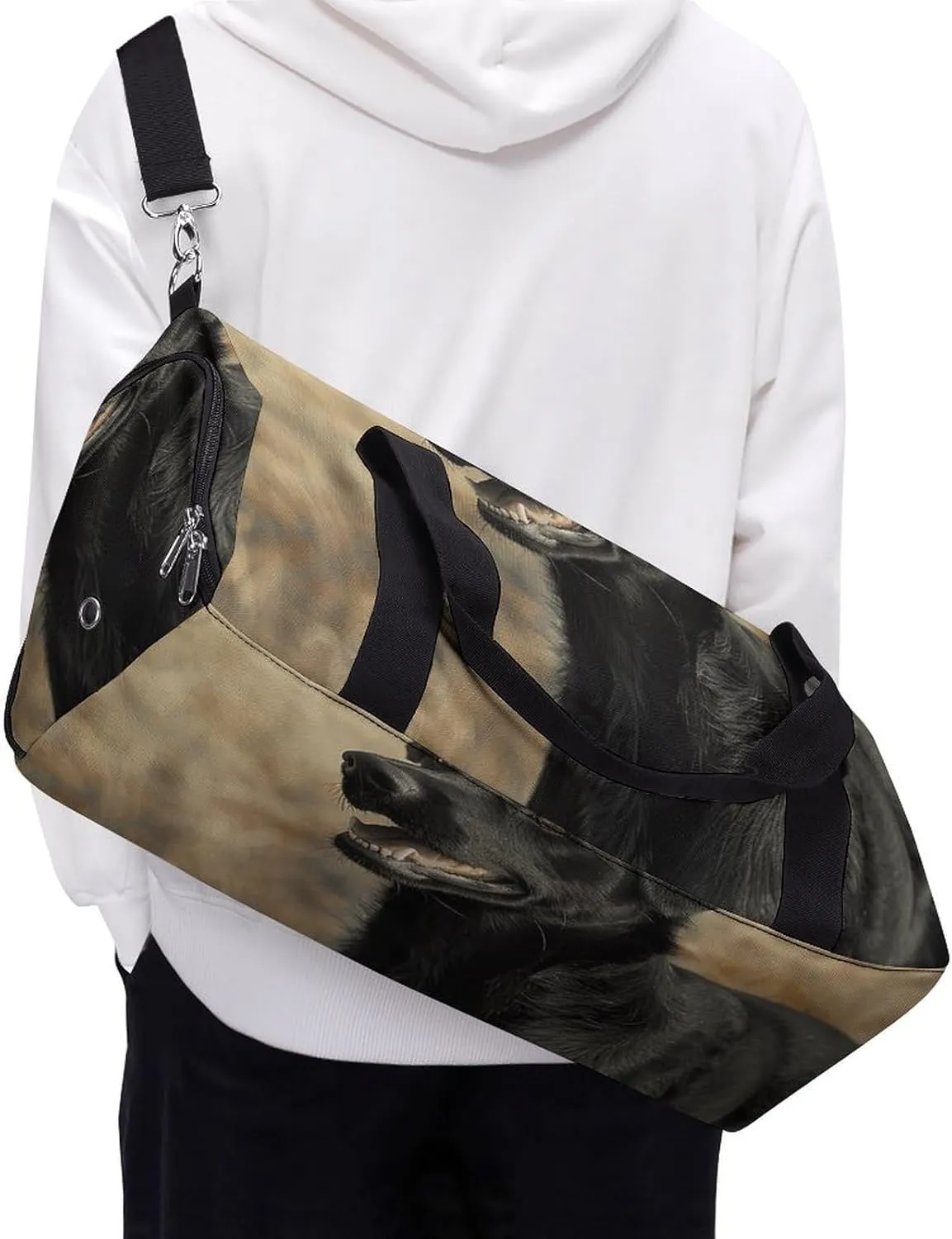Gym Bag Black Dog in The Field Duffel Bag for Men Women Overnight Bag with Shoe Compartment Workout Bags