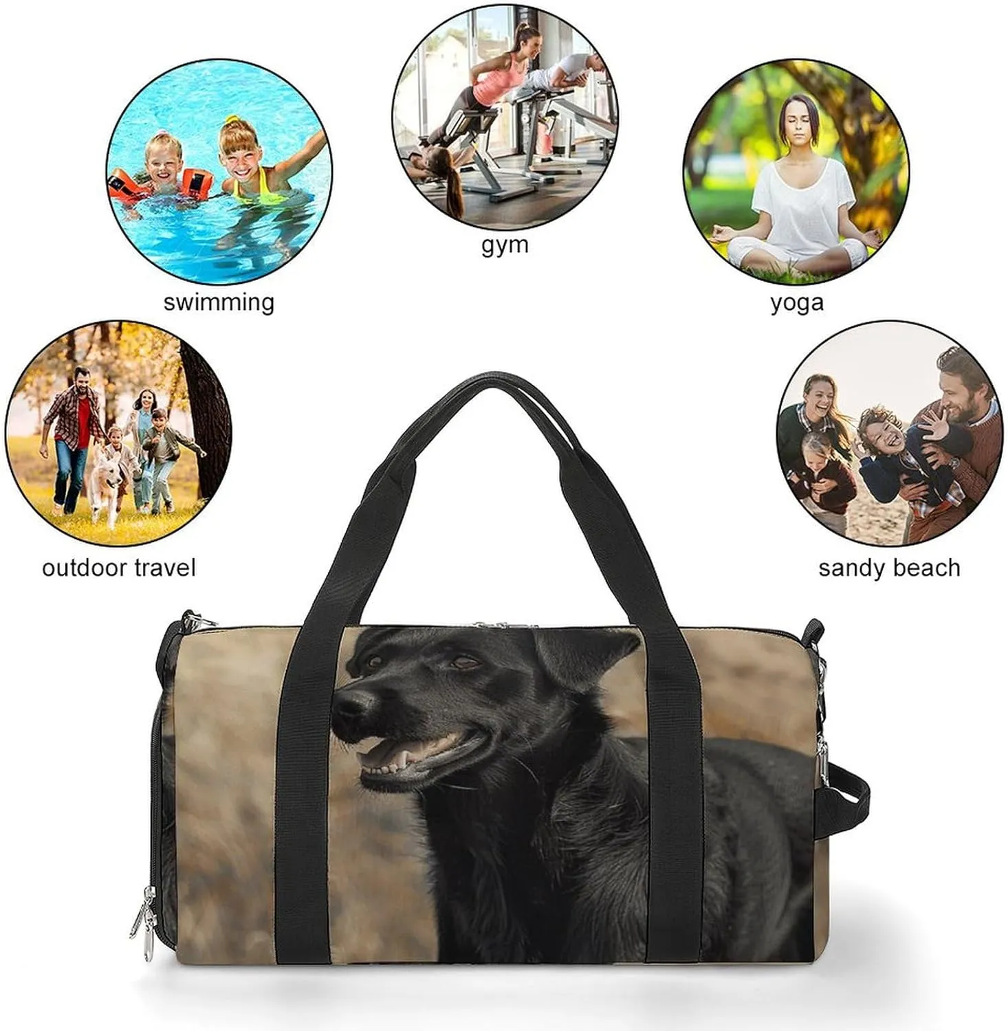Gym Bag Black Dog in The Field Duffel Bag for Men Women Overnight Bag with Shoe Compartment Workout Bags