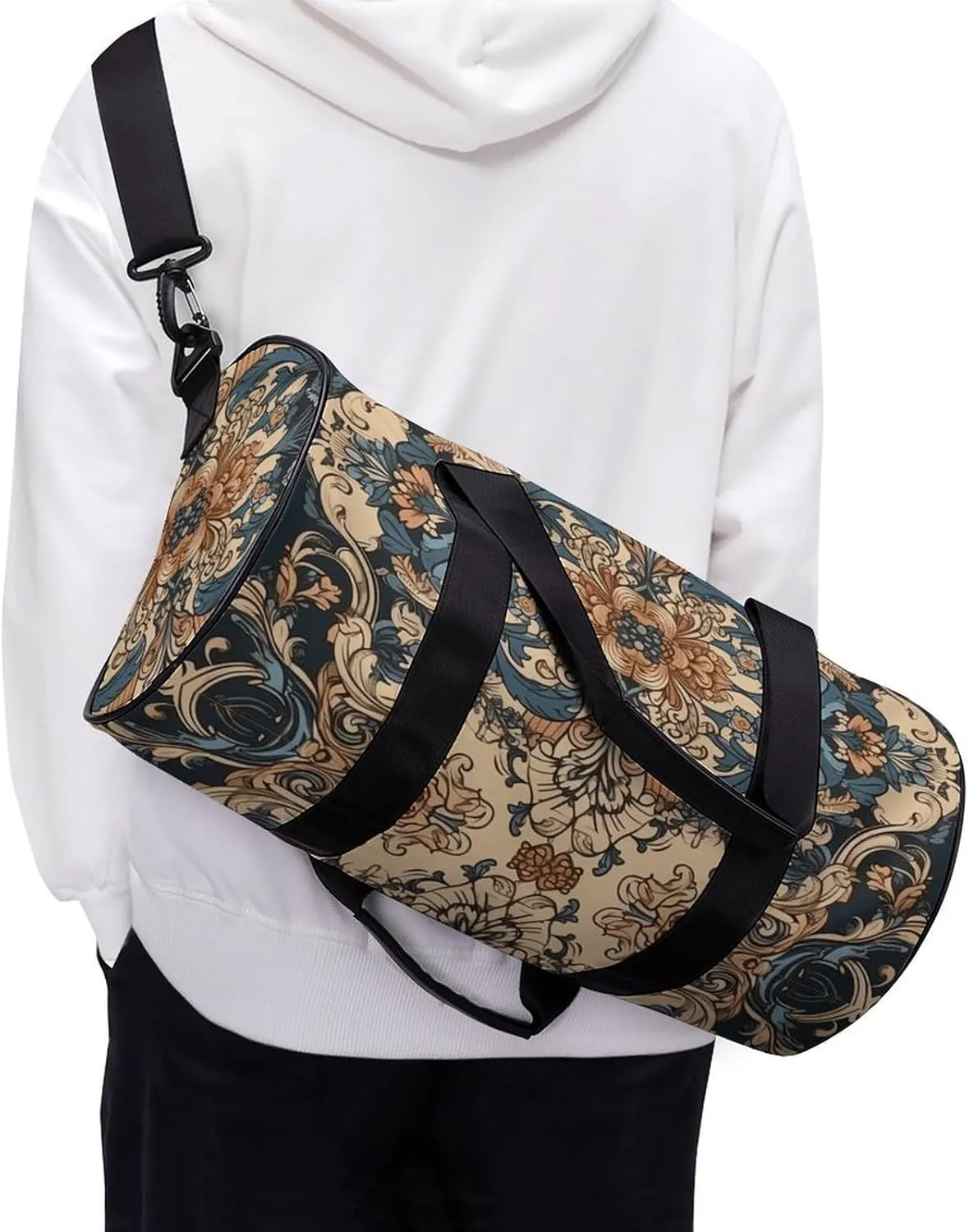 Gym Bag Blue Embroidery Art Duffel Bag for Men Women Overnight Bag with Shoe Compartment Workout Bags