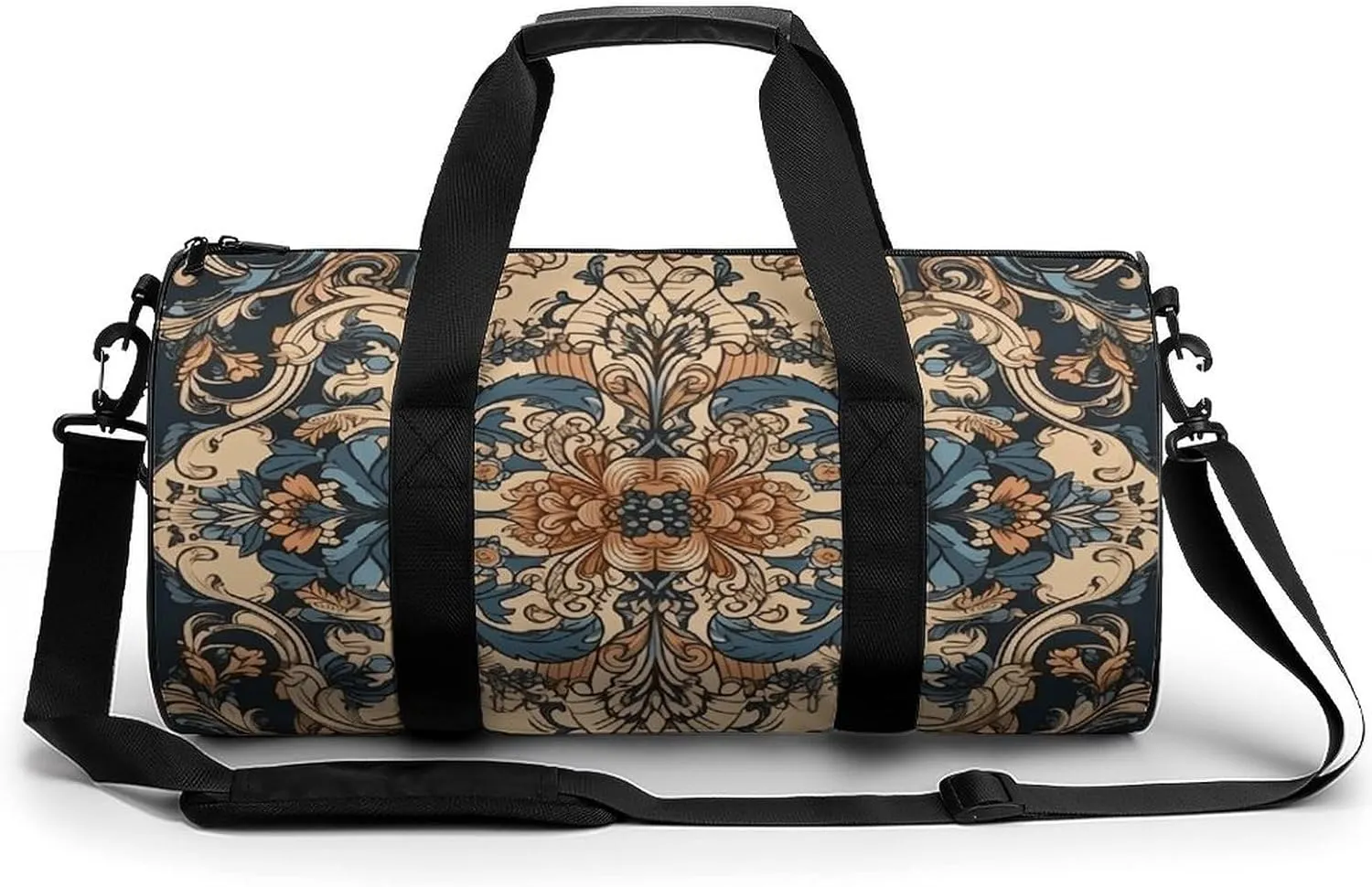 Gym Bag Blue Embroidery Art Duffel Bag for Men Women Overnight Bag with Shoe Compartment Workout Bags