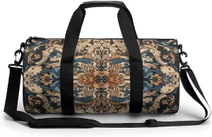 Gym Bag Blue Embroidery Art Duffel Bag for Men Women Overnight Bag with Shoe Compartment Workout Bags