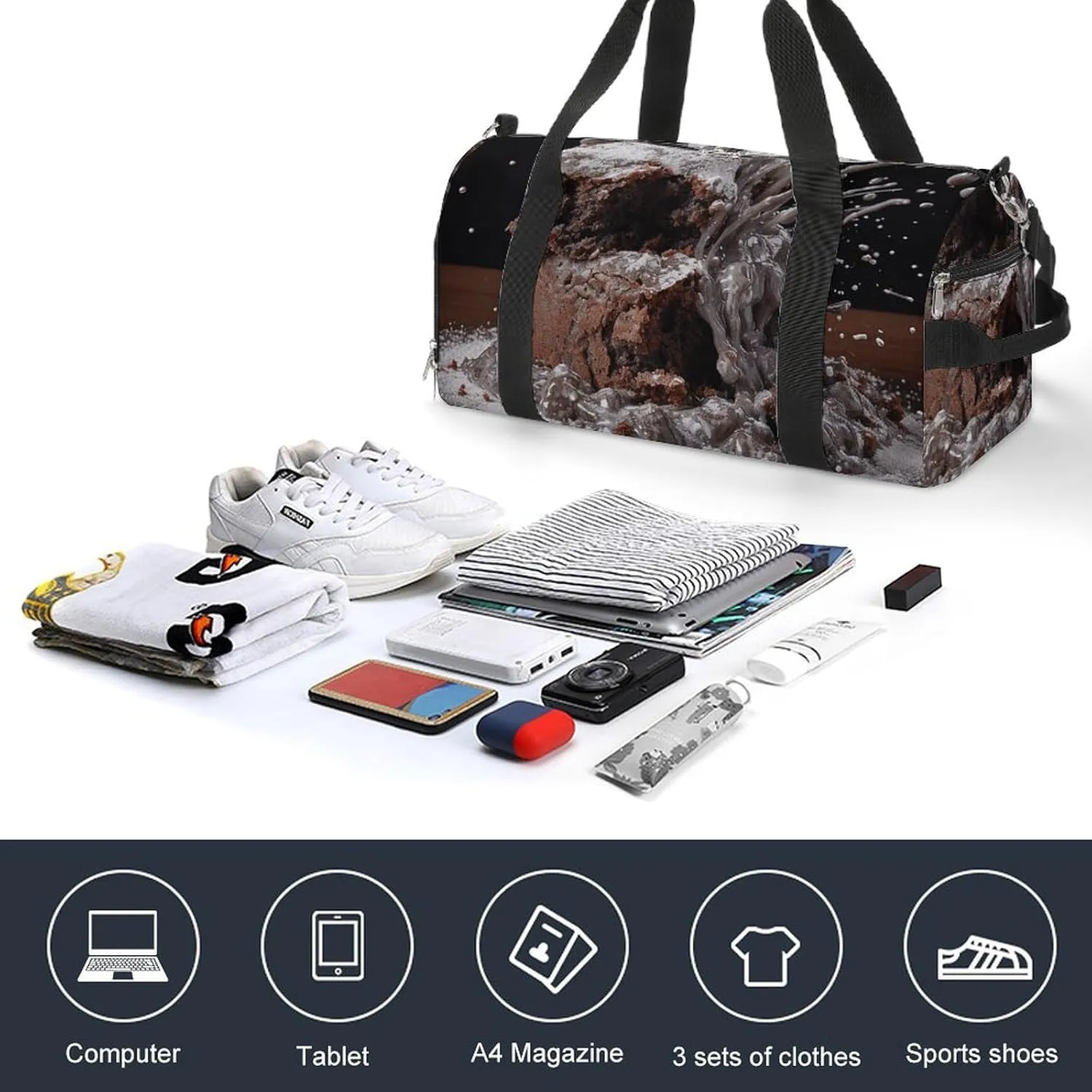 Gym Bag Cake And Sugar Powder Duffel Bag for Men Women Overnight Bag with Shoe Compartment Workout Bags