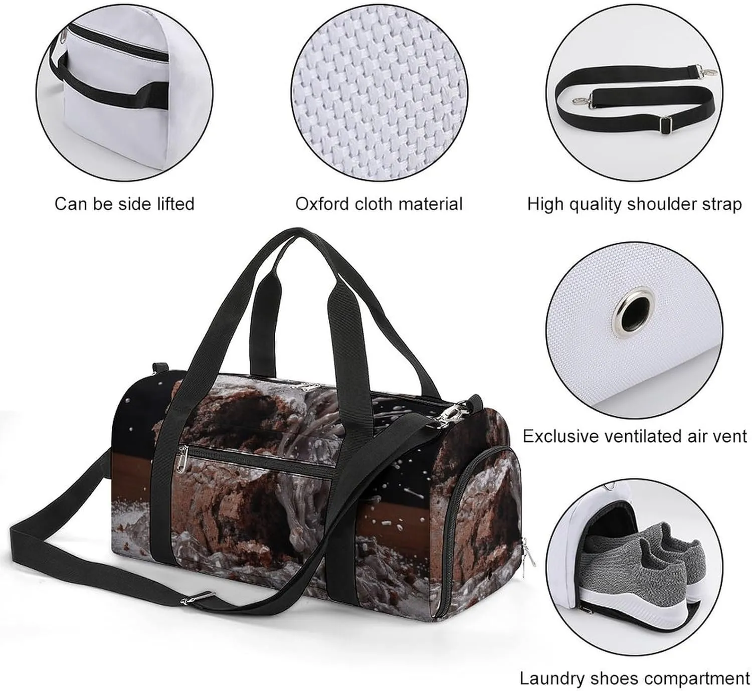 Gym Bag Cake And Sugar Powder Duffel Bag for Men Women Overnight Bag with Shoe Compartment Workout Bags