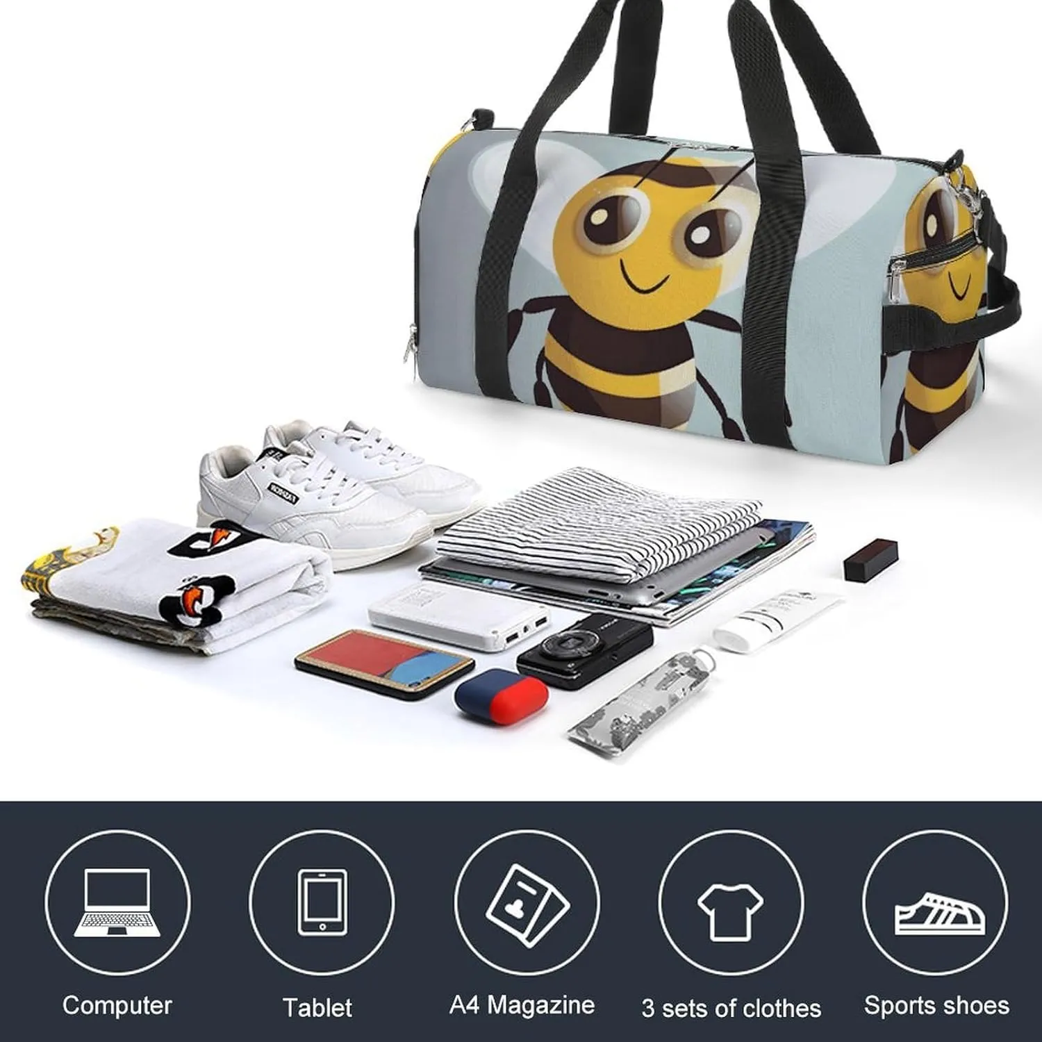 Gym Bag Cartoon Animal Duffel Bag for Men Women Overnight Bag with Shoe Compartment Workout Bags