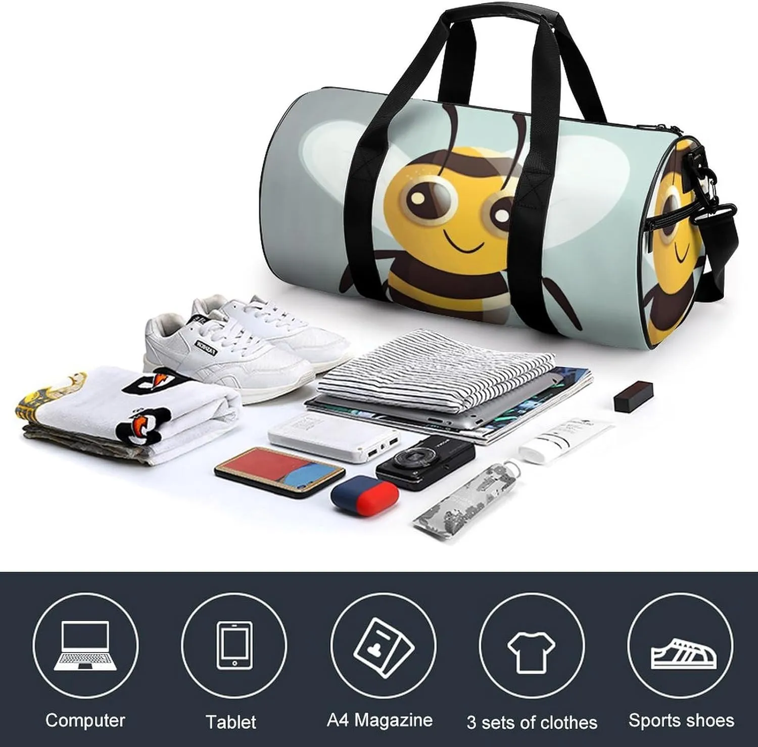 Gym Bag Cartoon Animal Duffel Bag for Men Women Overnight Bag with Shoe Compartment Workout Bags