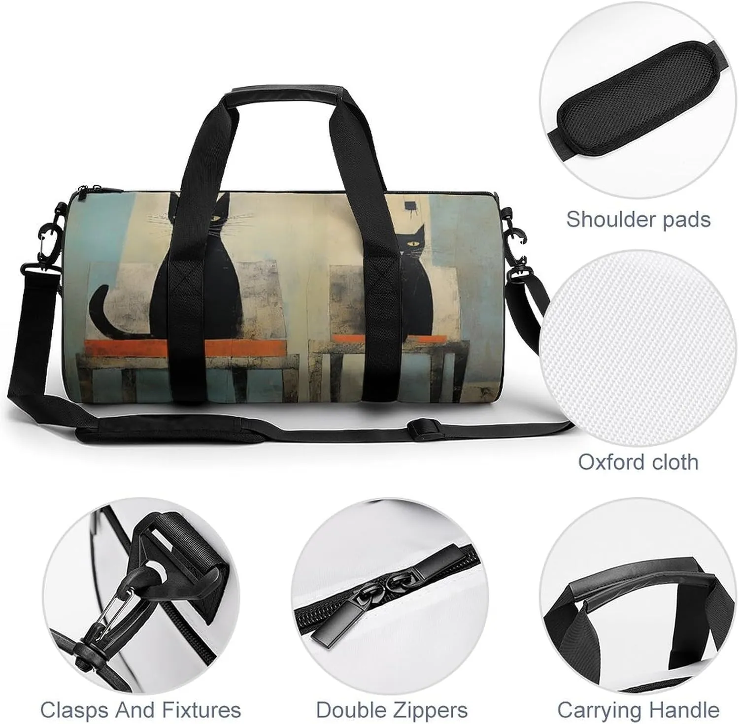 Gym Bag Cat And Chair Duffel Bag for Men Women Overnight Bag with Shoe Compartment Workout Bags