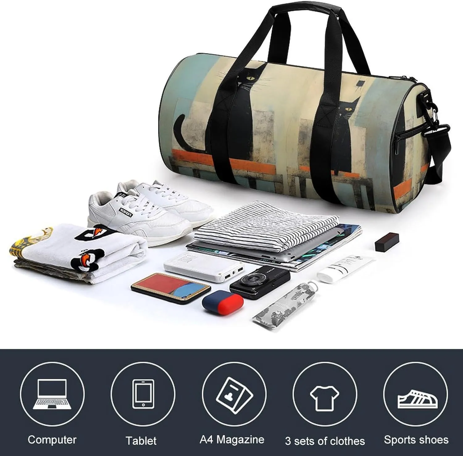 Gym Bag Cat And Chair Duffel Bag for Men Women Overnight Bag with Shoe Compartment Workout Bags
