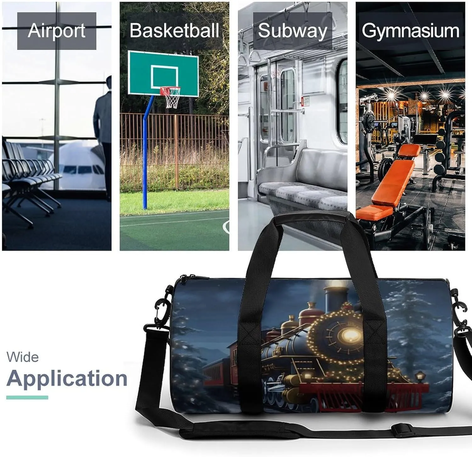 Gym Bag Christmas Train Duffel Bag for Men Women Overnight Bag with Shoe Compartment Workout Bags