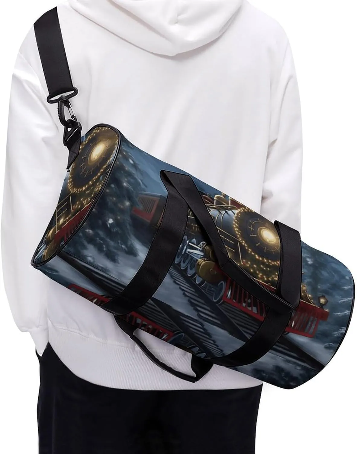 Gym Bag Christmas Train Duffel Bag for Men Women Overnight Bag with Shoe Compartment Workout Bags
