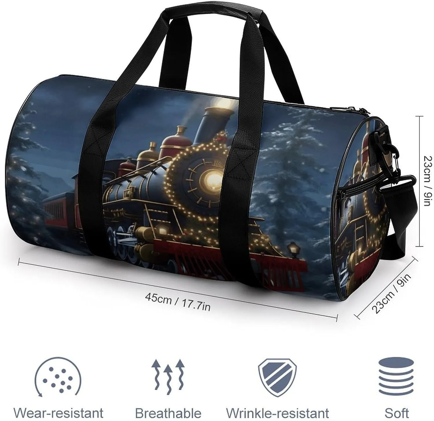 Gym Bag Christmas Train Duffel Bag for Men Women Overnight Bag with Shoe Compartment Workout Bags