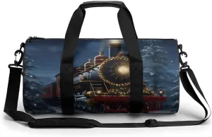 Gym Bag Christmas Train Duffel Bag for Men Women Overnight Bag with Shoe Compartment Workout Bags