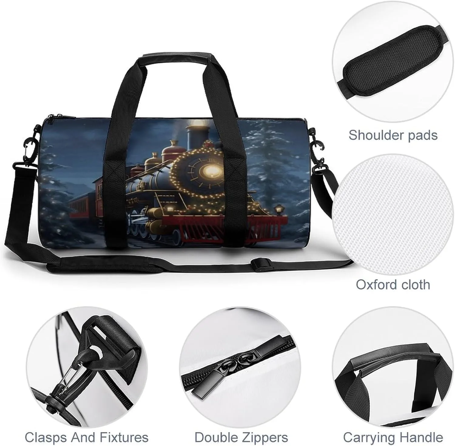 Gym Bag Christmas Train Duffel Bag for Men Women Overnight Bag with Shoe Compartment Workout Bags