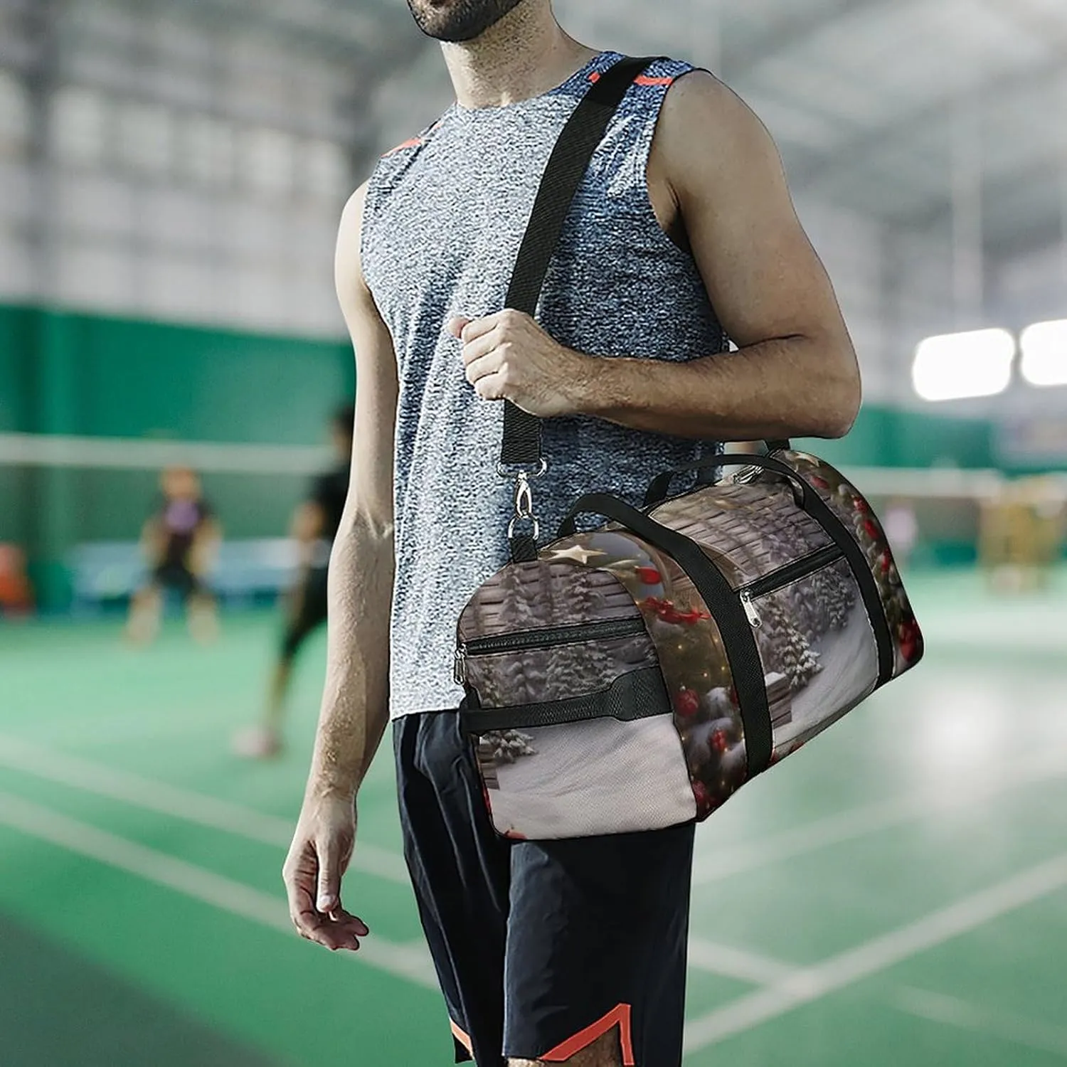 Gym Bag Christmas Wood Duffel Bag for Men Women Overnight Bag with Shoe Compartment Workout Bags