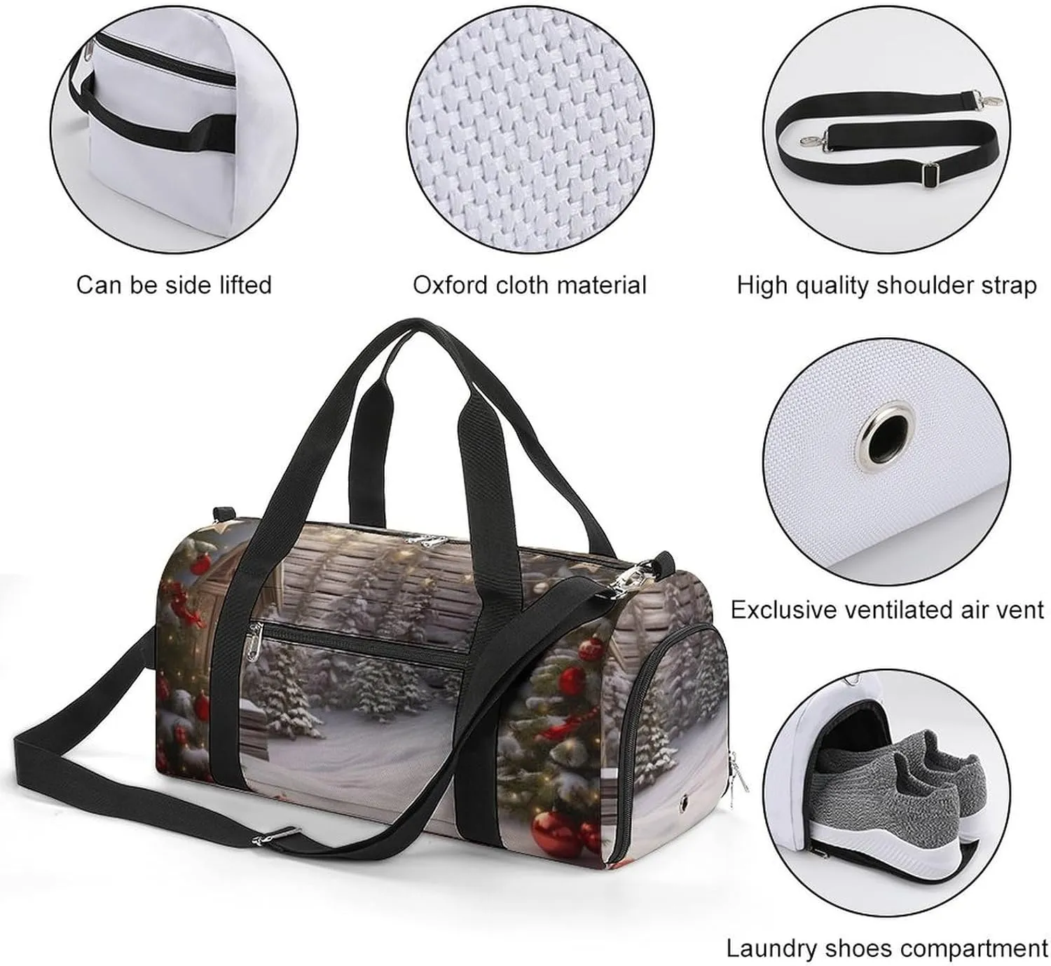 Gym Bag Christmas Wood Duffel Bag for Men Women Overnight Bag with Shoe Compartment Workout Bags
