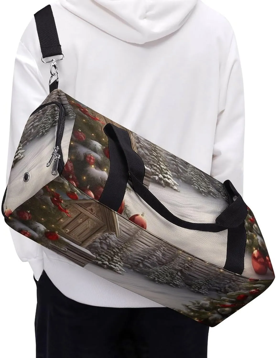 Gym Bag Christmas Wood Duffel Bag for Men Women Overnight Bag with Shoe Compartment Workout Bags