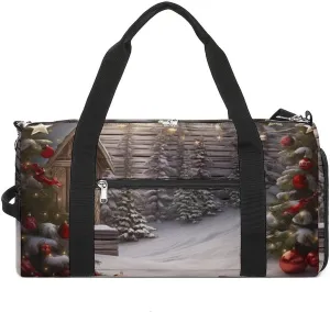 Gym Bag Christmas Wood Duffel Bag for Men Women Overnight Bag with Shoe Compartment Workout Bags